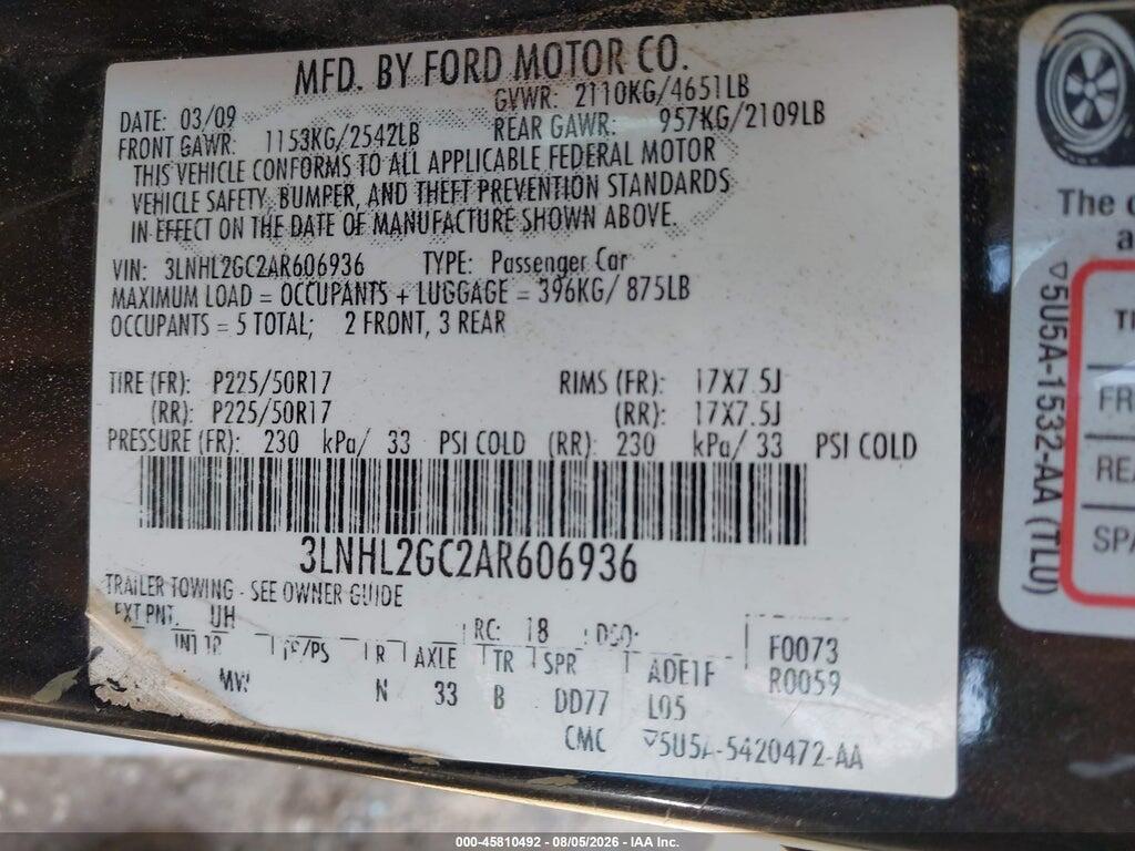 3LNHL2GC2AR606936 2010 LINCOLN MKZ photo no. 9