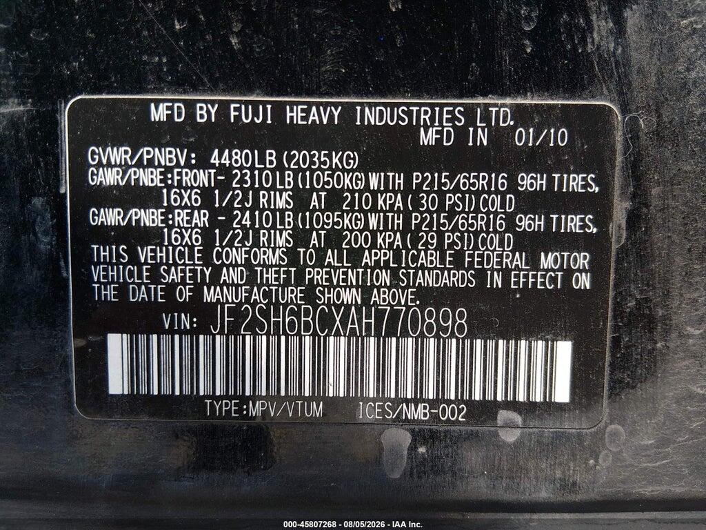 JF2SH6BCXAH770898 2010 SUBARU FORESTER photo no. 9