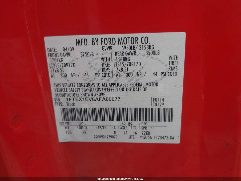 1FTEX1EV8AFA00077 2010 FORD F-150 photo no. 9