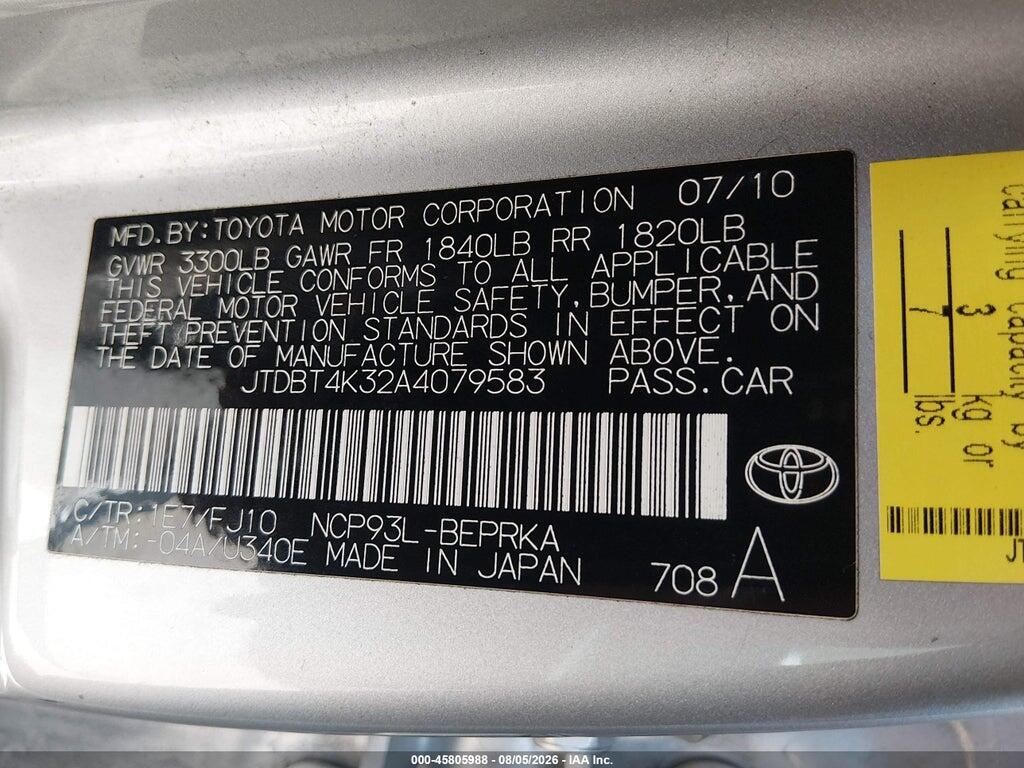 JTDBT4K32A4079583 2010 TOYOTA YARIS photo no. 9