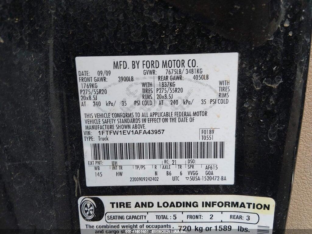 1FTFW1EV1AFA43957 2010 FORD F-150 photo no. 9