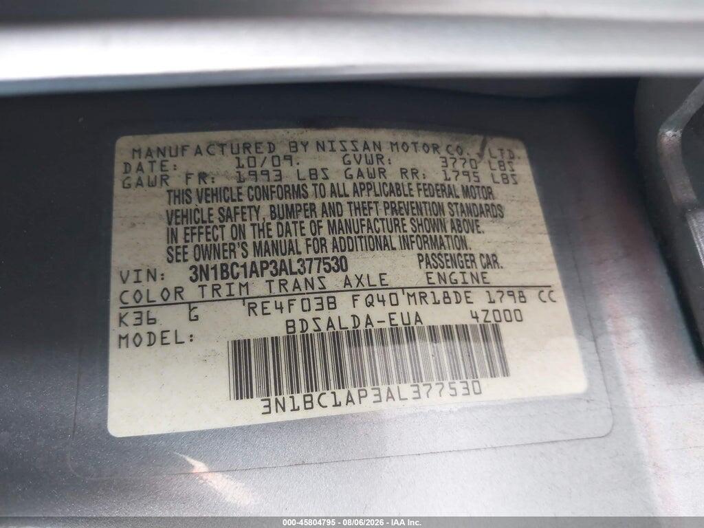 3N1BC1AP3AL377530 2010 NISSAN VERSA photo no. 9