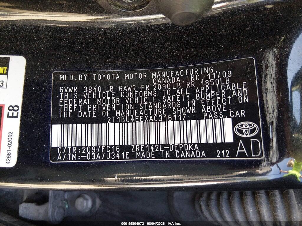 2T1BU4EEXAC316117 2010 TOYOTA COROLLA photo no. 9