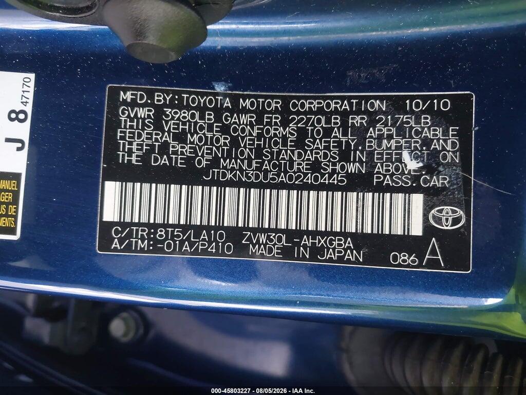 JTDKN3DU5A0240445 2010 TOYOTA PRIUS photo no. 9