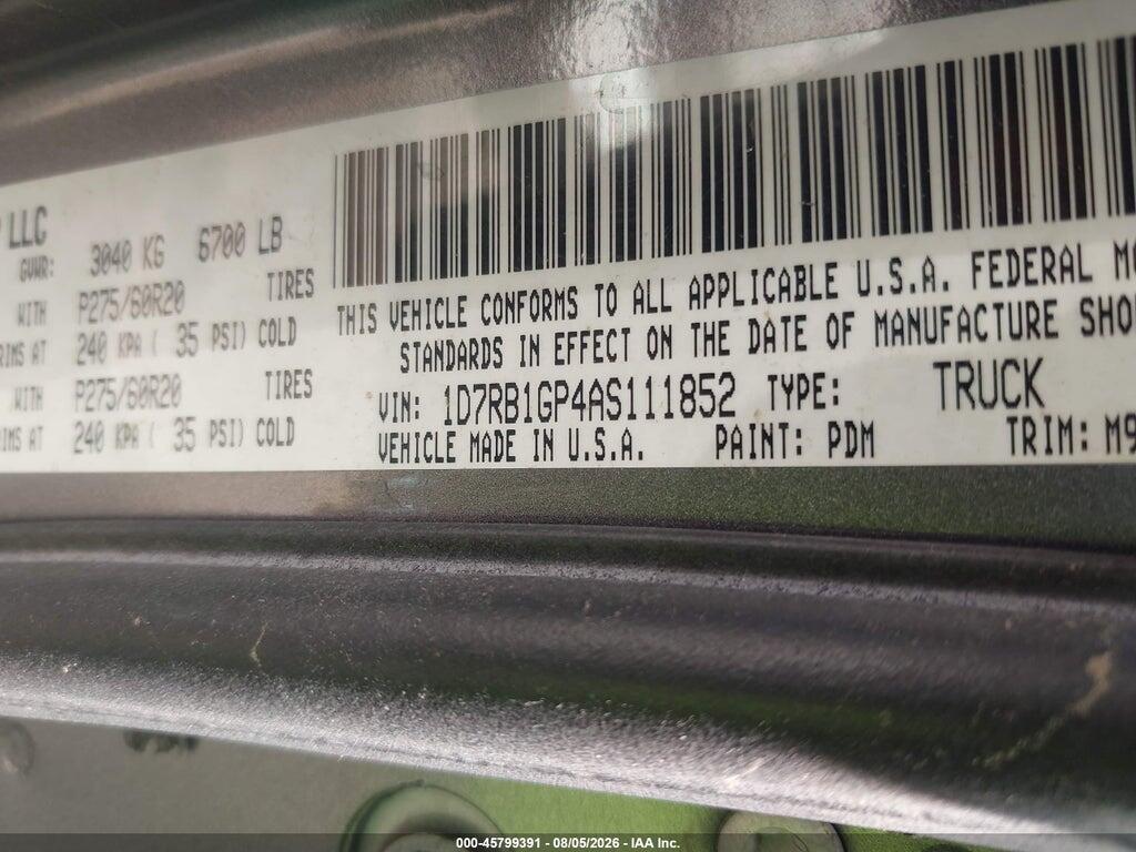 1D7RB1GP4AS111852 2010 DODGE RAM 1500 photo no. 9