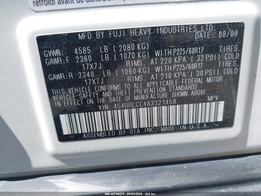 4S4BRCCC4A3321458 2010 SUBARU OUTBACK photo no. 9
