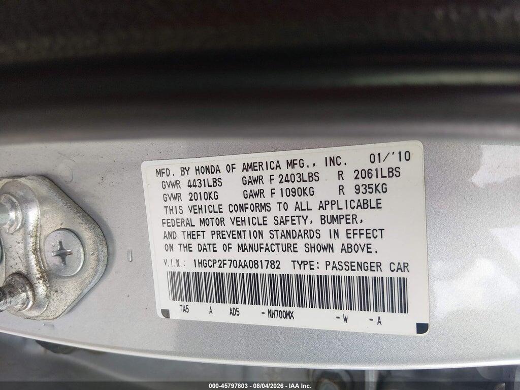 1HGCP2F70AA081782 2010 HONDA ACCORD photo no. 9