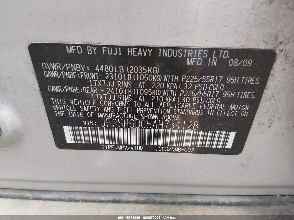 JF2SH6DC5AH734128 2010 SUBARU FORESTER photo no. 9