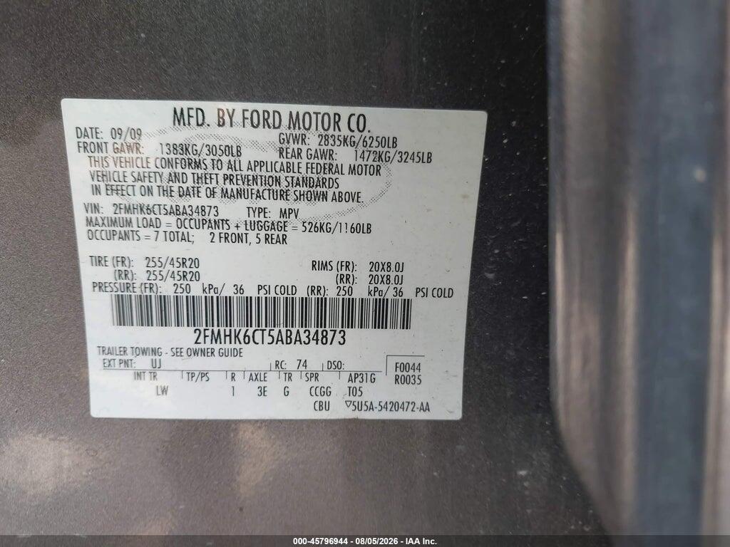 2FMHK6CT5ABA34873 2010 FORD FLEX photo no. 9