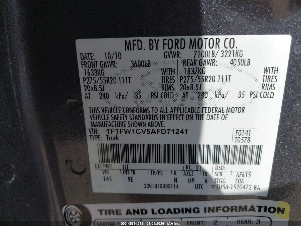 1FTFW1CV5AFD71241 2010 FORD F-150 photo no. 9