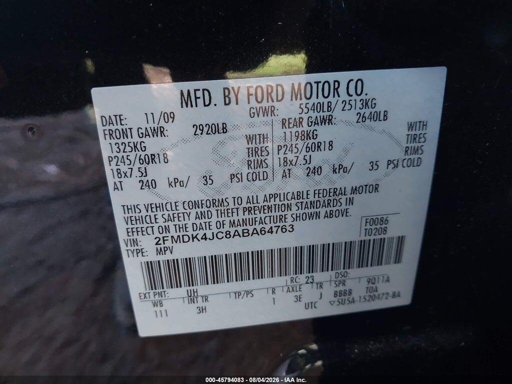 2FMDK4JC8ABA64763 2010 FORD EDGE photo no. 9