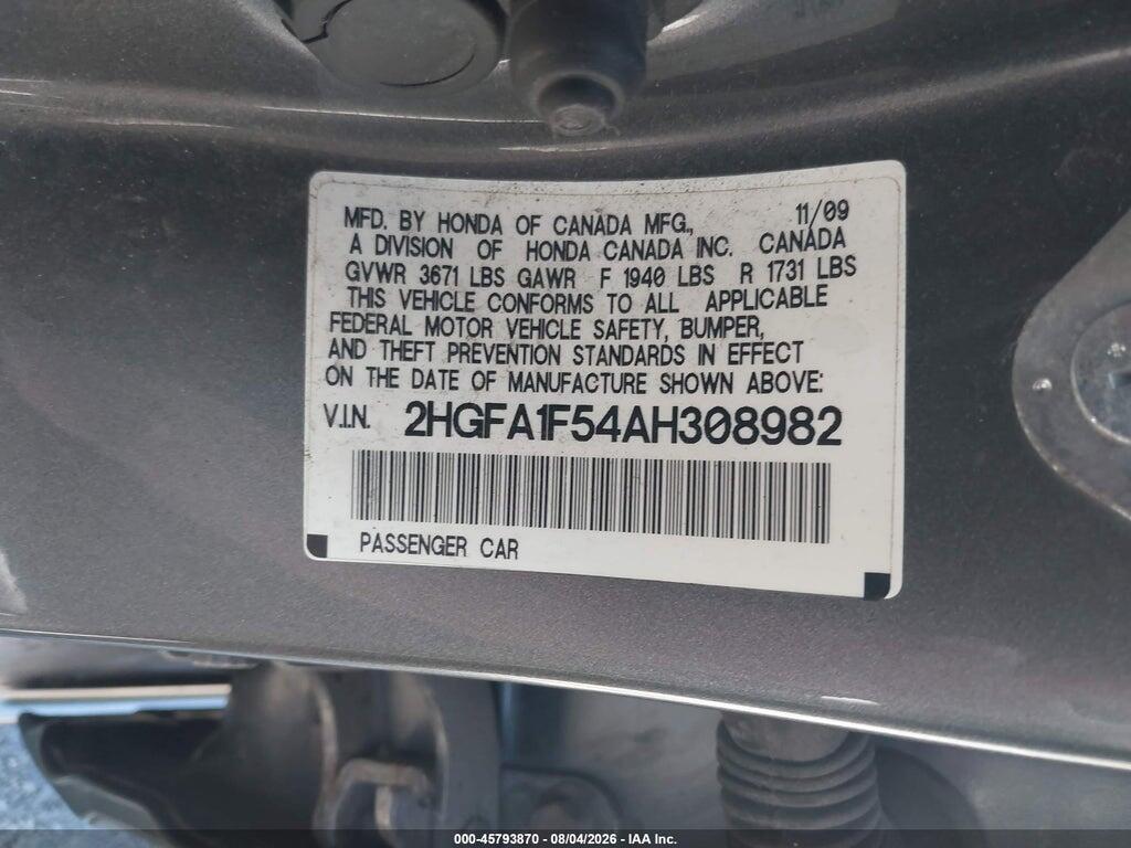 2HGFA1F54AH308982 2010 HONDA CIVIC photo no. 9