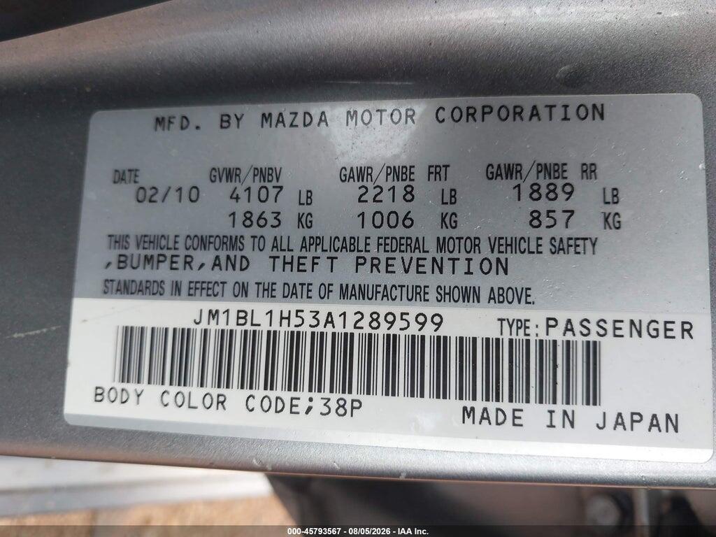 JM1BL1H53A1289599 2010 MAZDA MAZDA3 photo no. 9