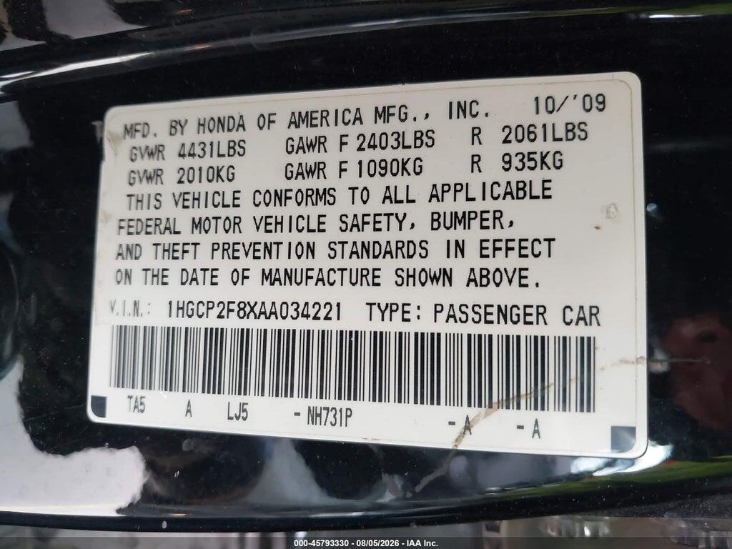 1HGCP2F8XAA034221 2010 HONDA ACCORD photo no. 9