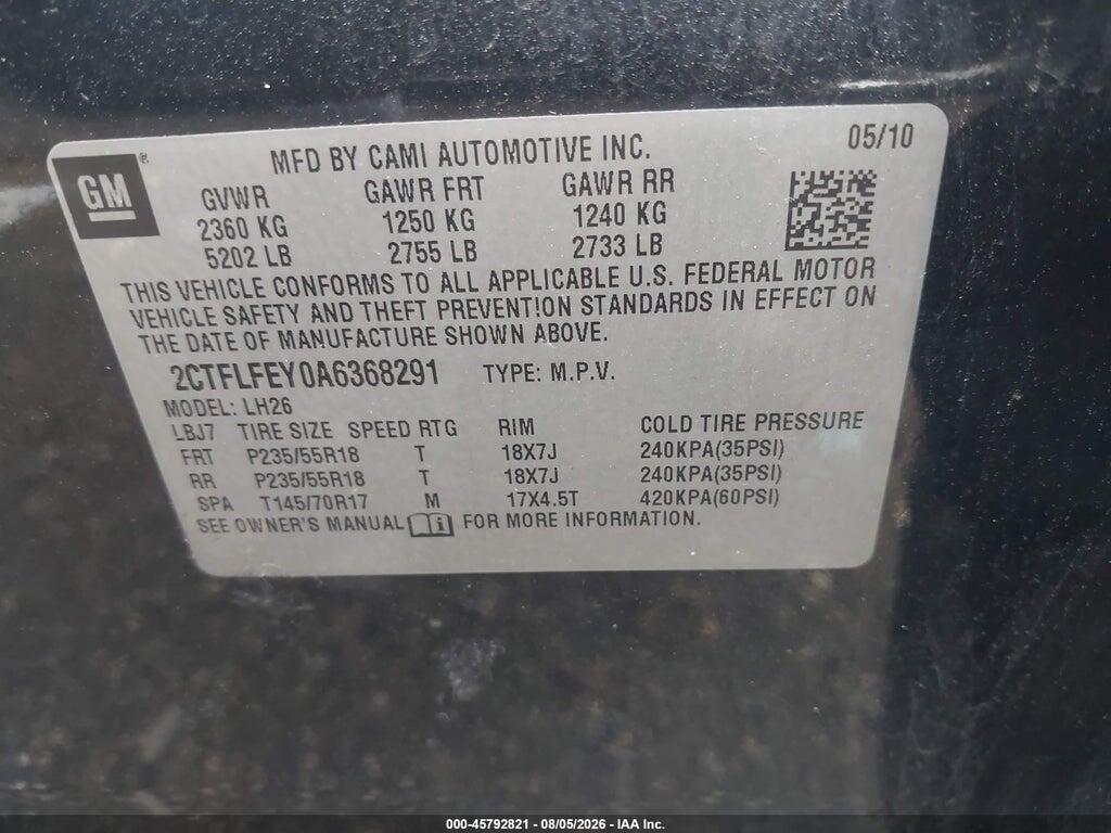 2CTFLFEY0A6368291 2010 GMC TERRAIN photo no. 9