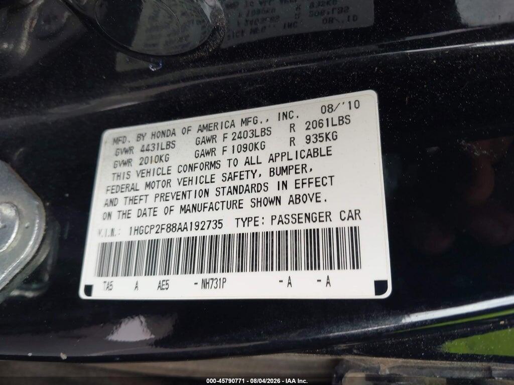 1HGCP2F88AA192735 2010 HONDA ACCORD photo no. 9