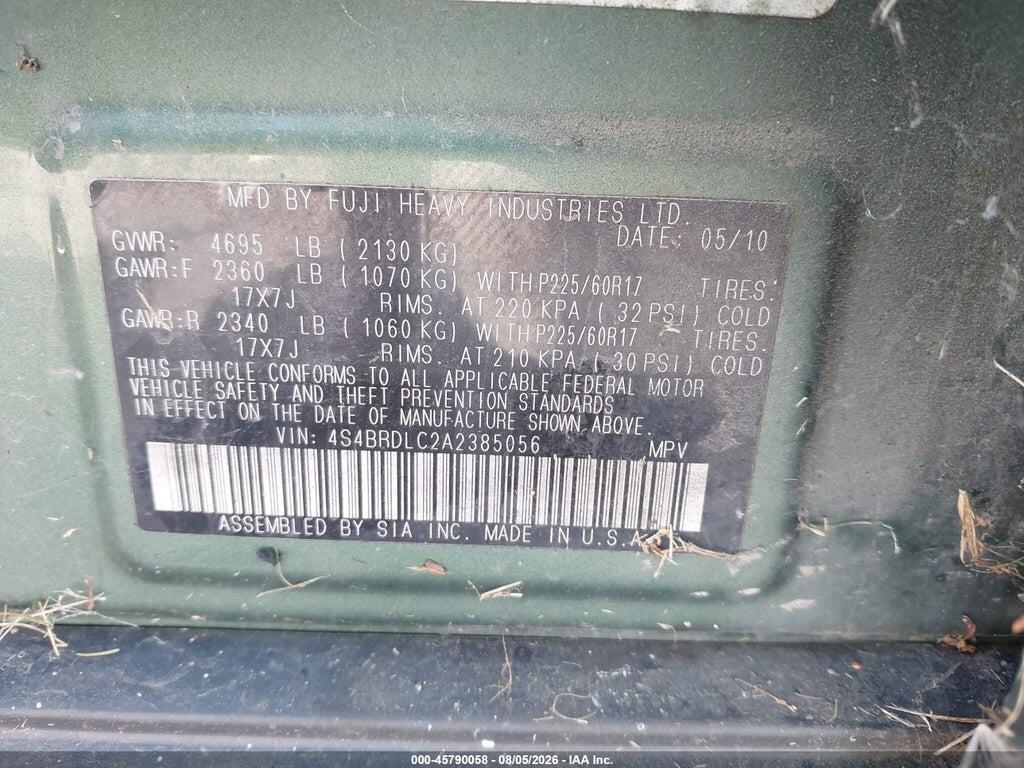 4S4BRDLC2A2385056 2010 SUBARU OUTBACK photo no. 9