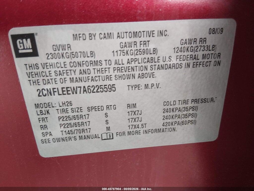 2CNFLEEW7A6225595 2010 CHEVROLET EQUINOX photo no. 9