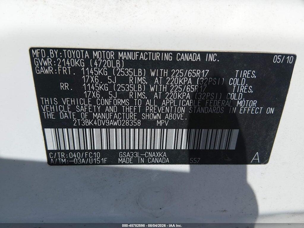 2T3BK4DV9AW028358 2010 TOYOTA RAV4 photo no. 9