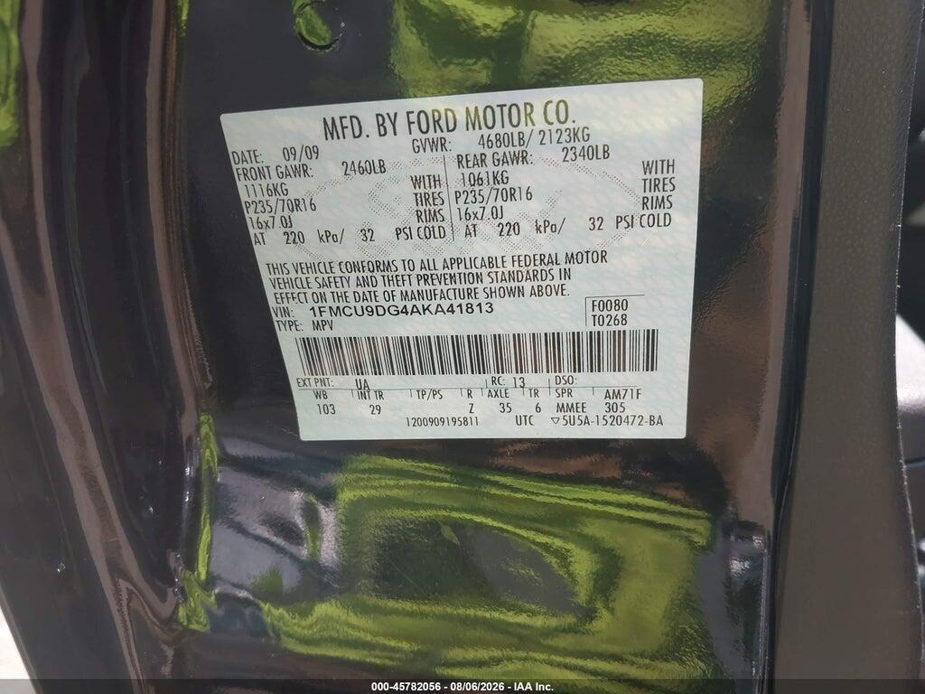 1FMCU9DG4AKA41813 2010 FORD ESCAPE photo no. 9