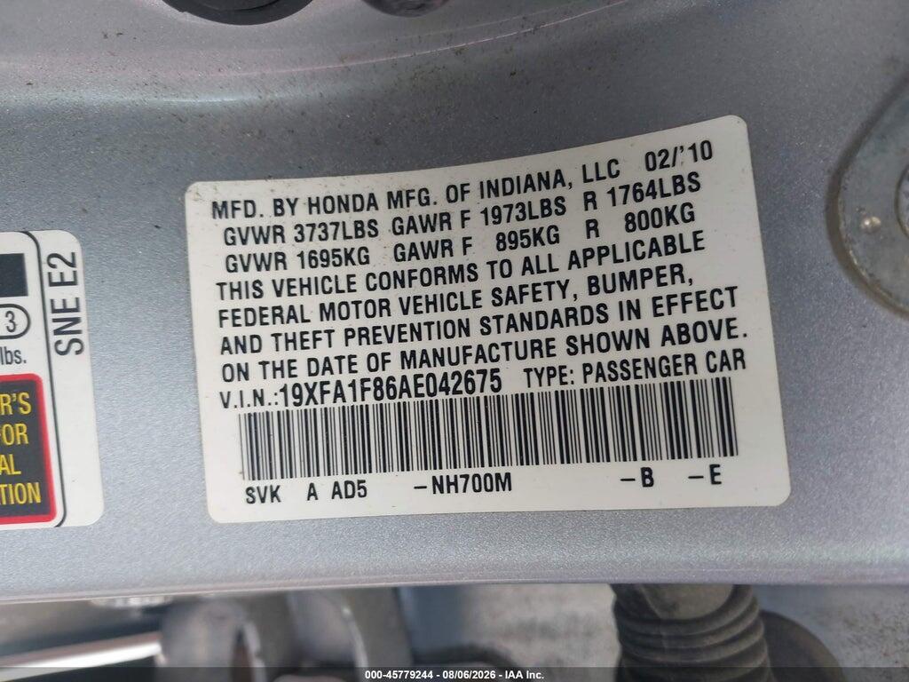 19XFA1F86AE042675 2010 HONDA CIVIC photo no. 9