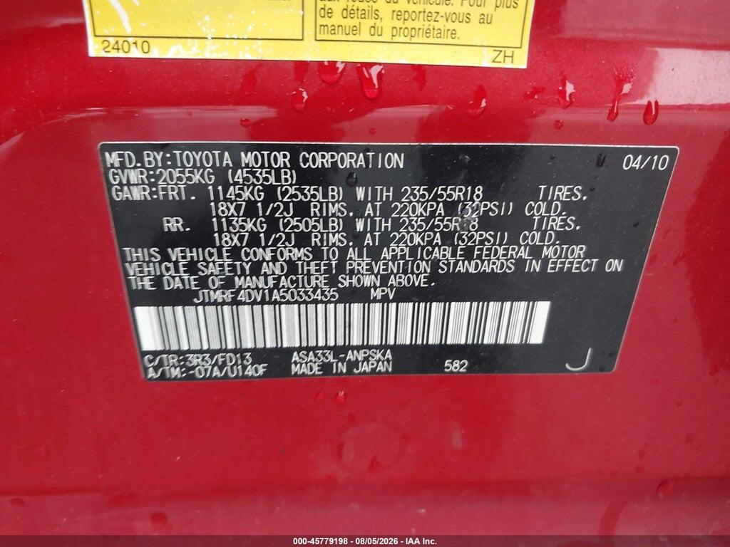 JTMRF4DV1A5033435 2010 TOYOTA RAV4 photo no. 9