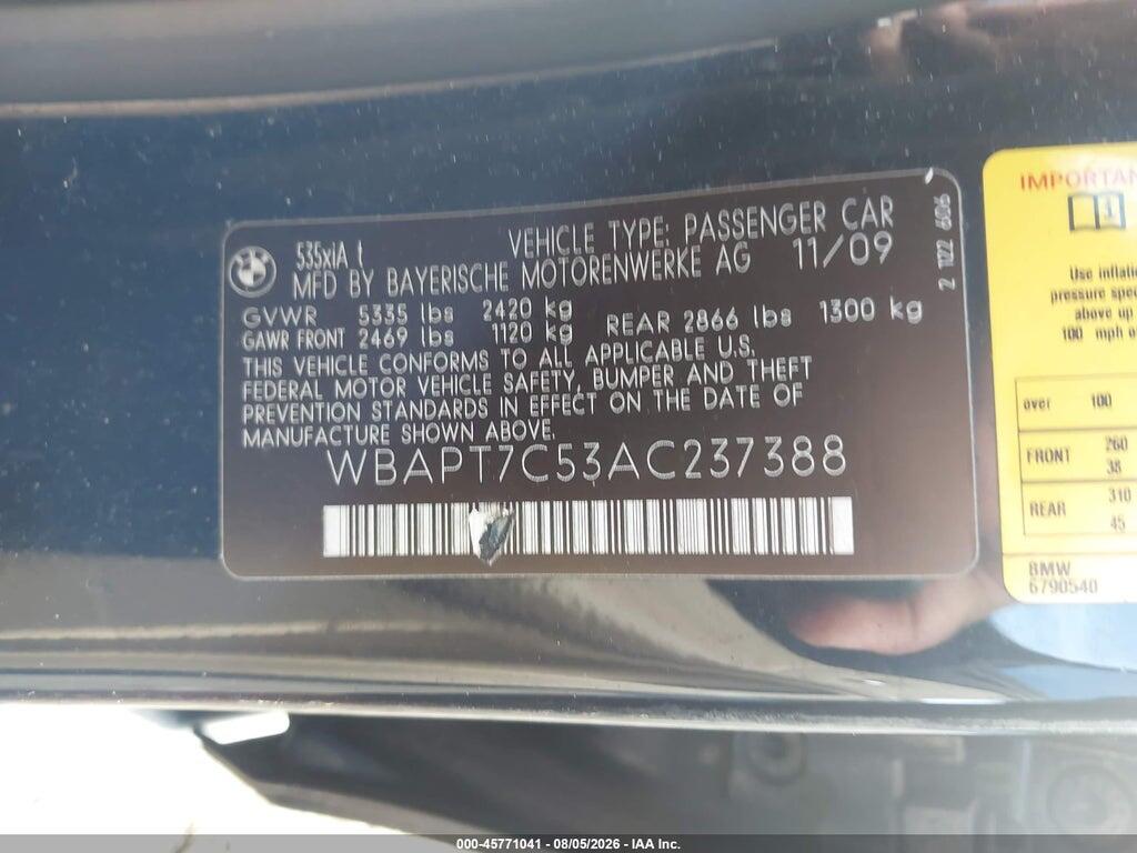 WBAPT7C53AC237388 2010 BMW 535I photo no. 9