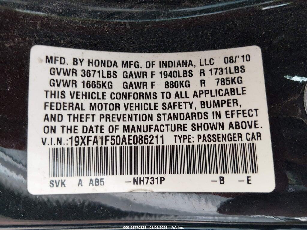19XFA1F50AE086211 2010 HONDA CIVIC photo no. 9