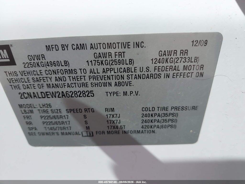 2CNALDEW2A6282825 2010 CHEVROLET EQUINOX photo no. 9