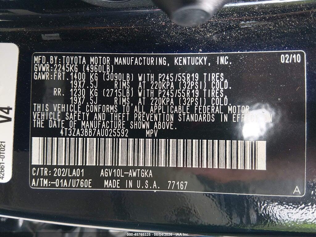 4T3ZA3BB7AU025592 2010 TOYOTA VENZA photo no. 9