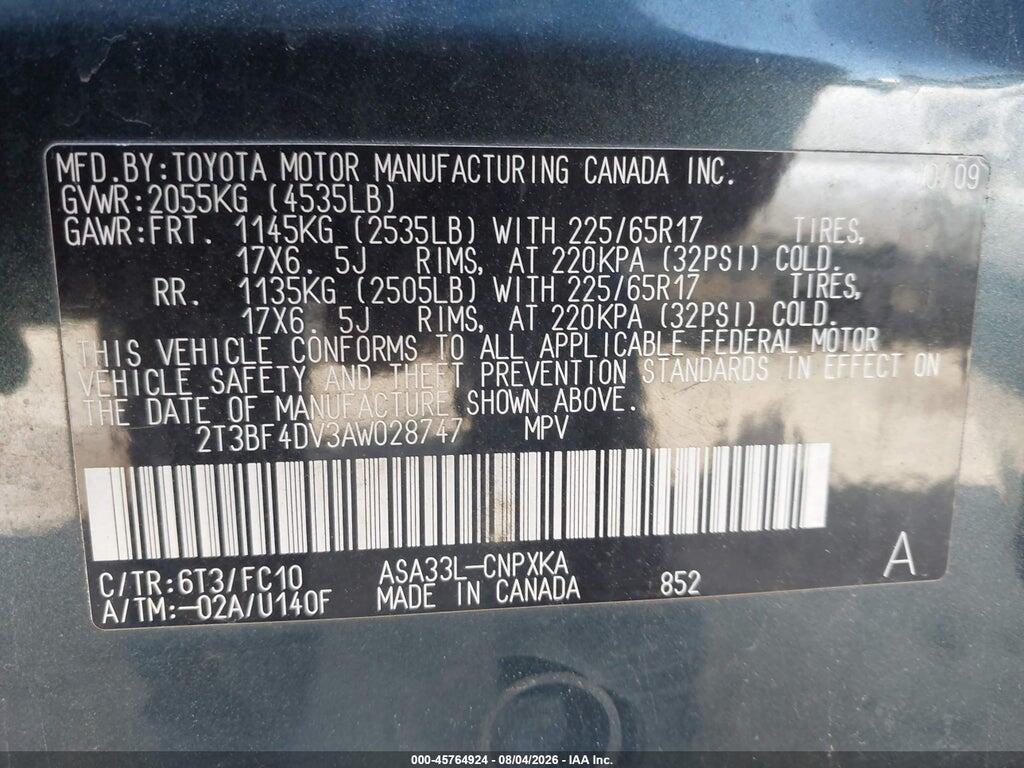 2T3BF4DV3AW028747 2010 TOYOTA RAV4 photo no. 9