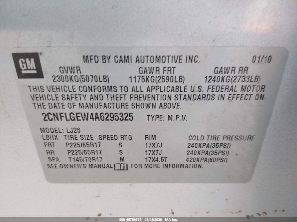 2CNFLGEW4A6295325 2010 CHEVROLET EQUINOX photo no. 9