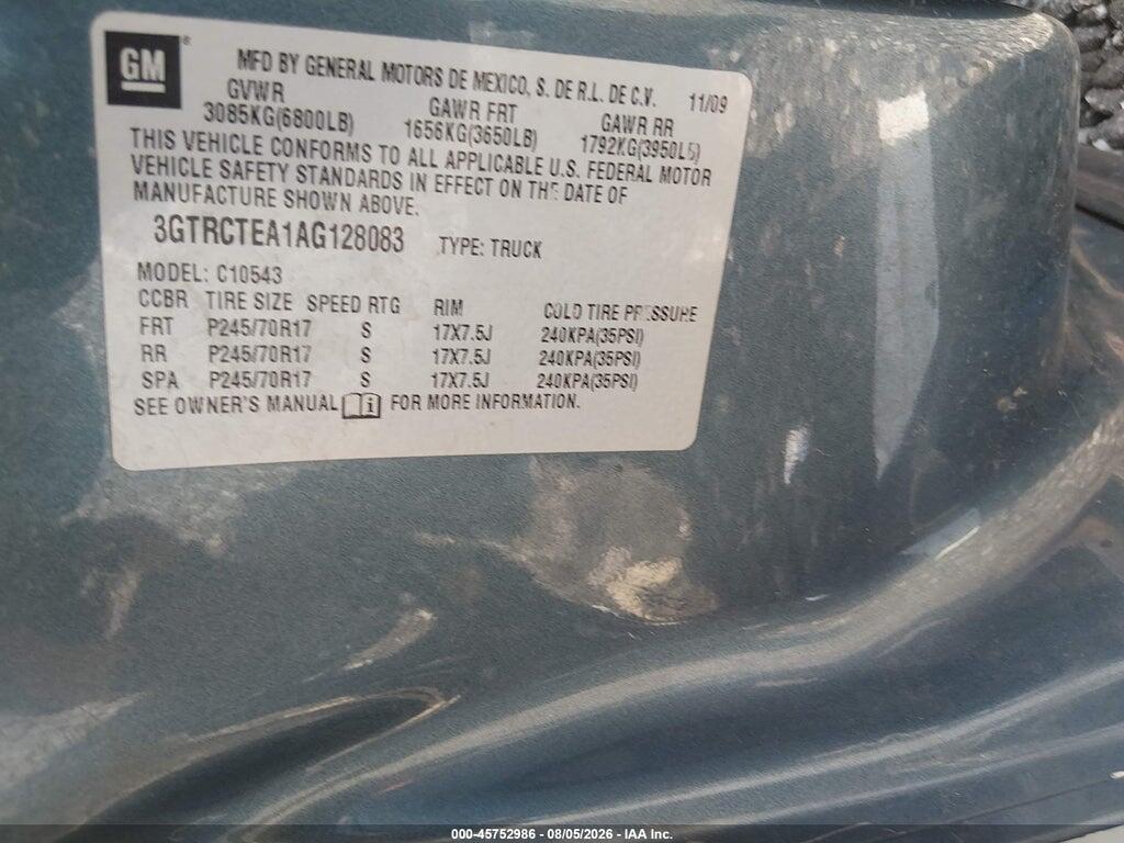 3GTRCTEA1AG128083 2010 GMC SIERRA 1500 photo no. 9