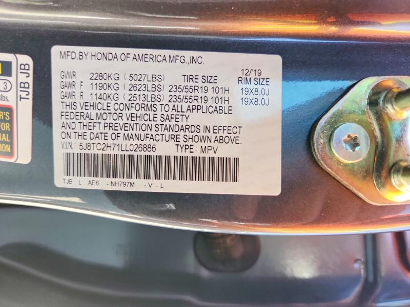 5J8TC2H71LL026886 2020 ACURA RDX photo no. 12