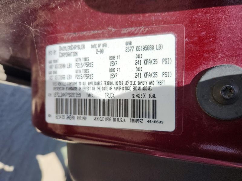 1B7GL2AN7YS691359 2000 DODGE DAKOTA photo no. 12