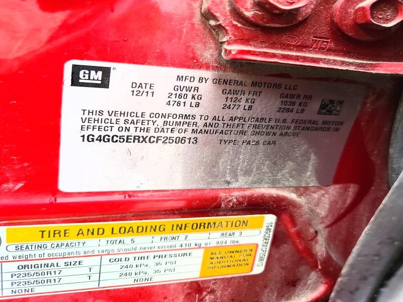 1G4GC5ERXCF250613 2012 BUICK LACROSSE photo no. 12