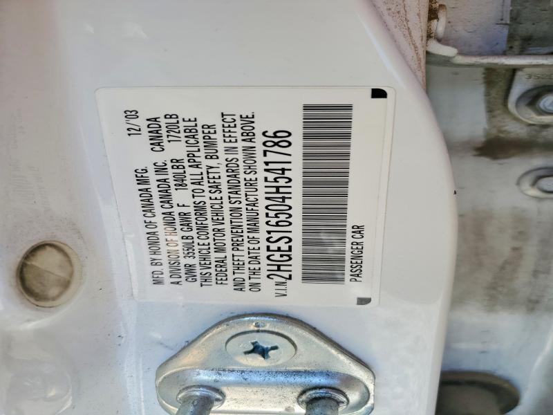 2HGES16504H541786 2004 HONDA CIVIC photo no. 12
