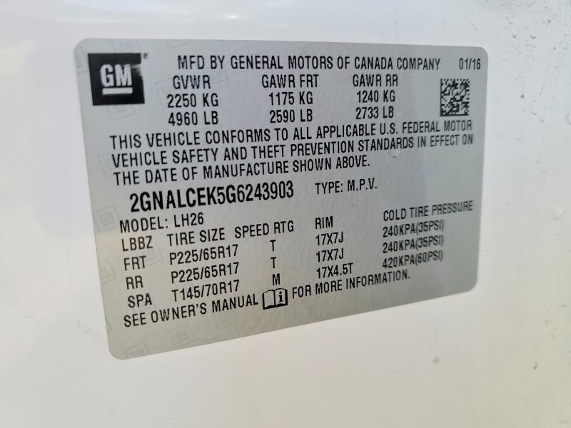 2016 CHEVROLET EQUINOX LT — Фото 12 из 12