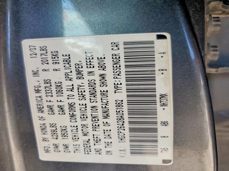 1HGCP26428A051862 2008 HONDA ACCORD photo no. 12