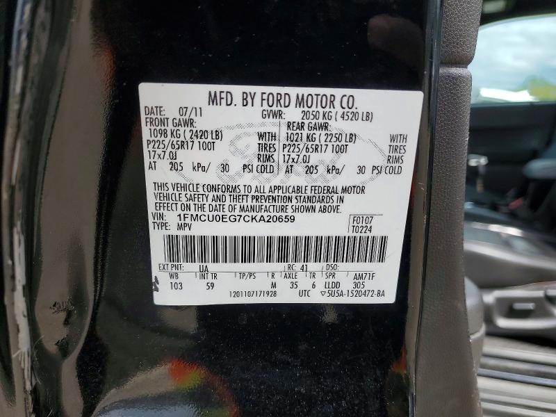 1FMCU0EG7CKA20659 2012 FORD ESCAPE photo no. 12