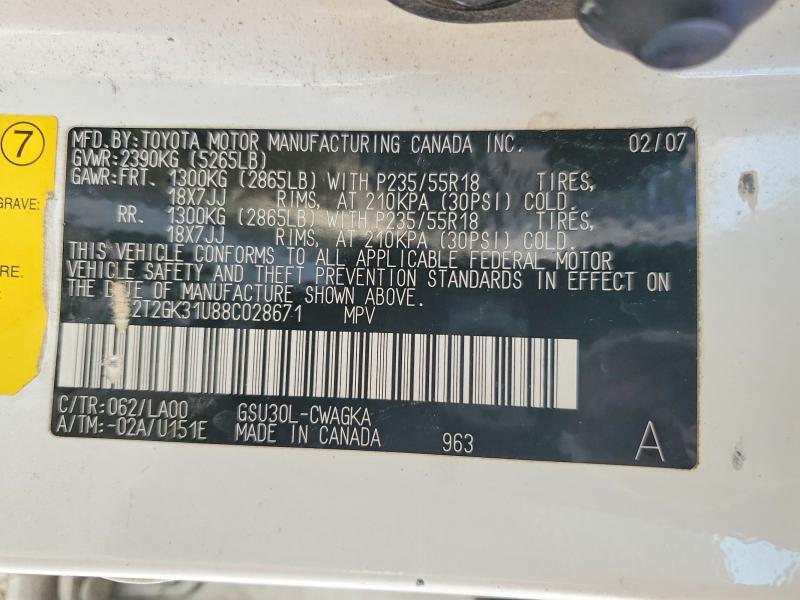 2T2GK31U88C028671 2008 LEXUS RX photo no. 12