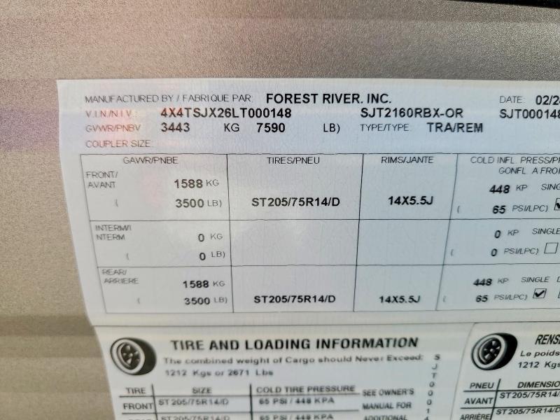 4X4TSJX26LT000148 2020 FRRV TRAILER photo no. 10