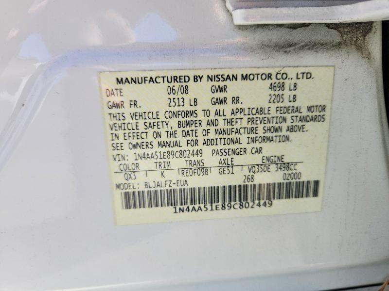 1N4AA51E89C802449 2009 NISSAN MAXIMA photo no. 12