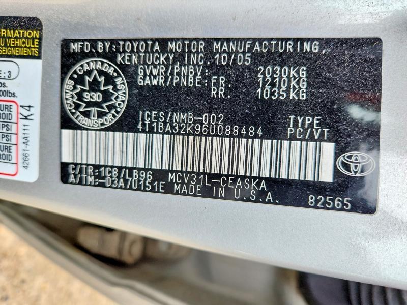 4T1BA32K96U088484 2006 TOYOTA CAMRY photo no. 12