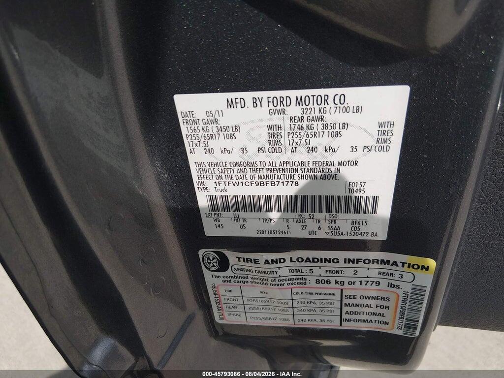 1FTFW1CF9BFB71778 2011 FORD F-150 photo no. 9