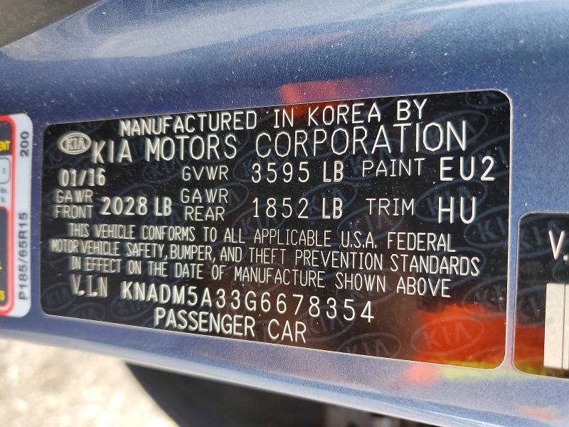 KNADM5A33G6678354 2016 KIA RIO photo no. 12