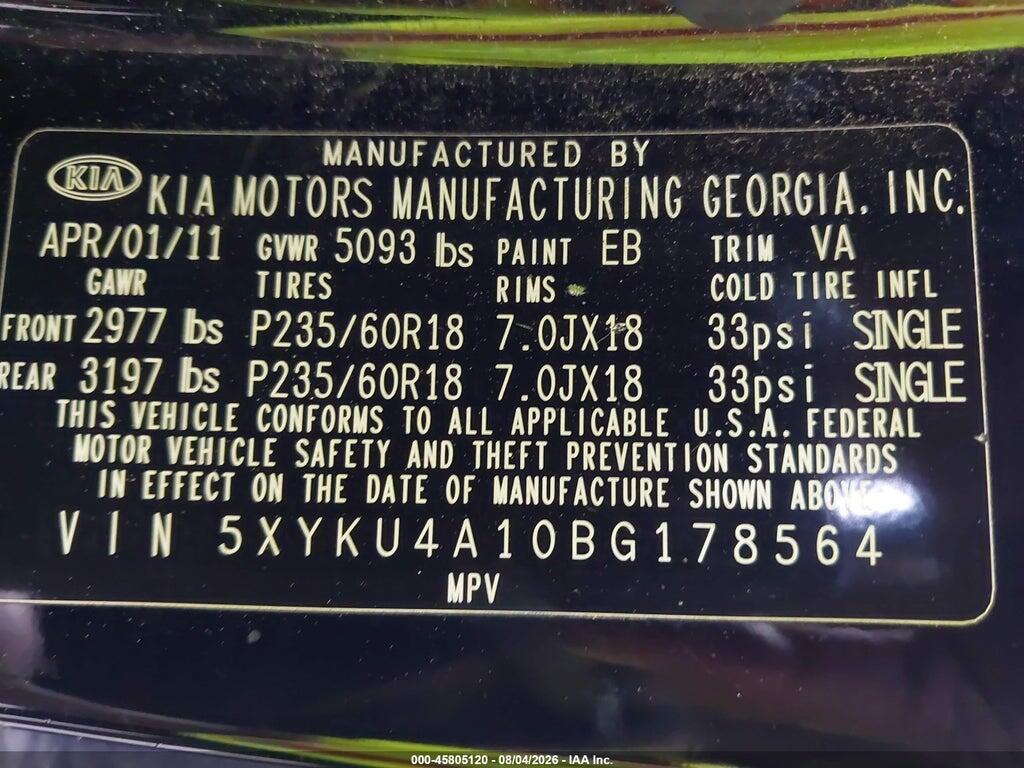 5XYKU4A10BG178564 2011 KIA SORENTO photo no. 9