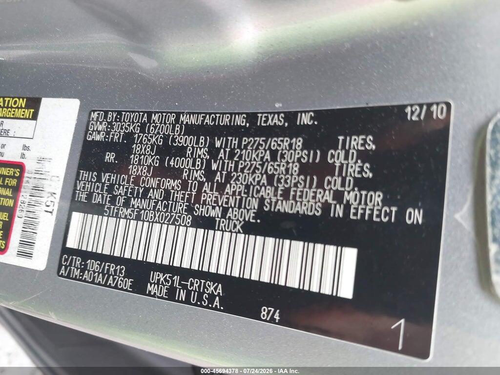 5TFRM5F10BX027508 2011 TOYOTA TUNDRA photo no. 9