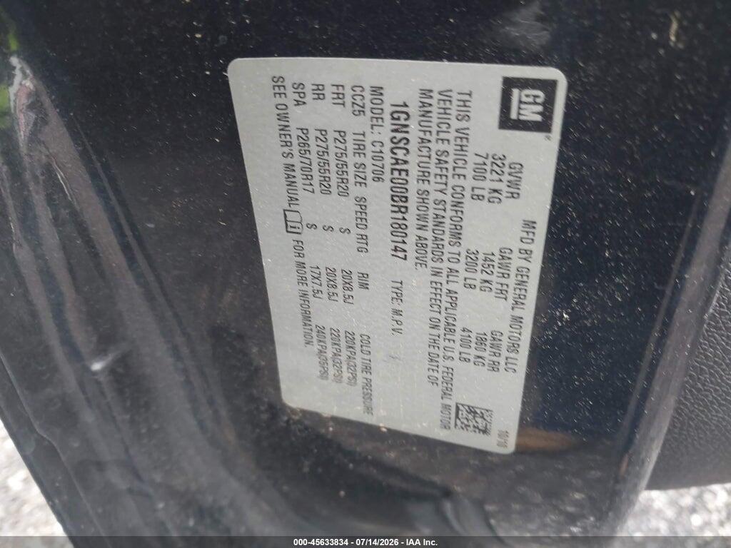 1GNSCAE00BR180147 2011 CHEVROLET TAHOE photo no. 9