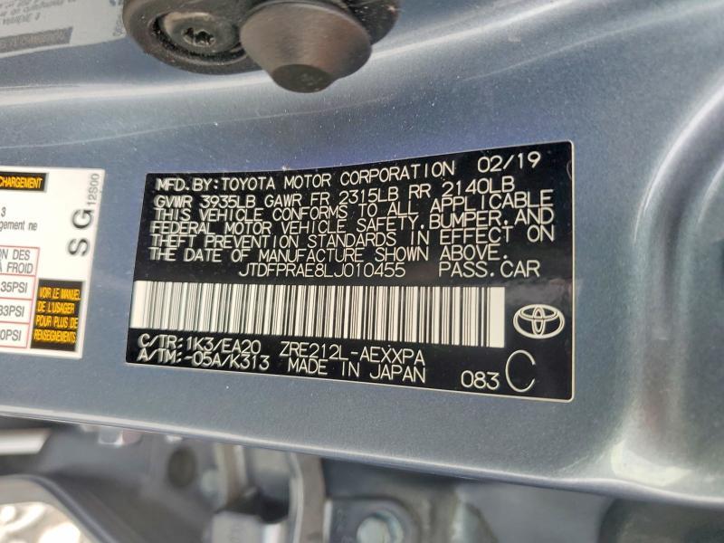 JTDFPRAE8LJ010455 2020 TOYOTA COROLLA photo no. 12